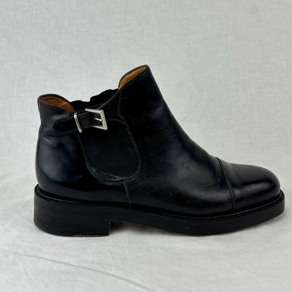 Cole Haan Shoes - Black Leather Ankle Boots with Buckle Detail